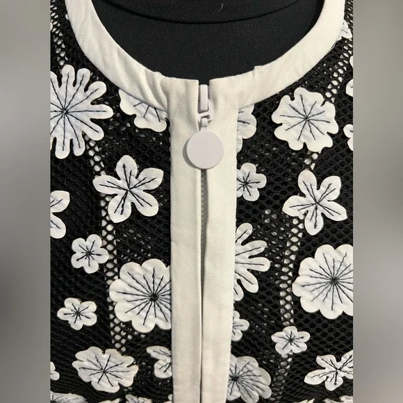 ZELDA Vintage Black/White Floral Faux Leather Cutout Mesh Jacket - Picture 5 of 11